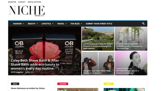 Caley-Beth Shave Balm & After Shave Balm featured in NICHE Magazine
