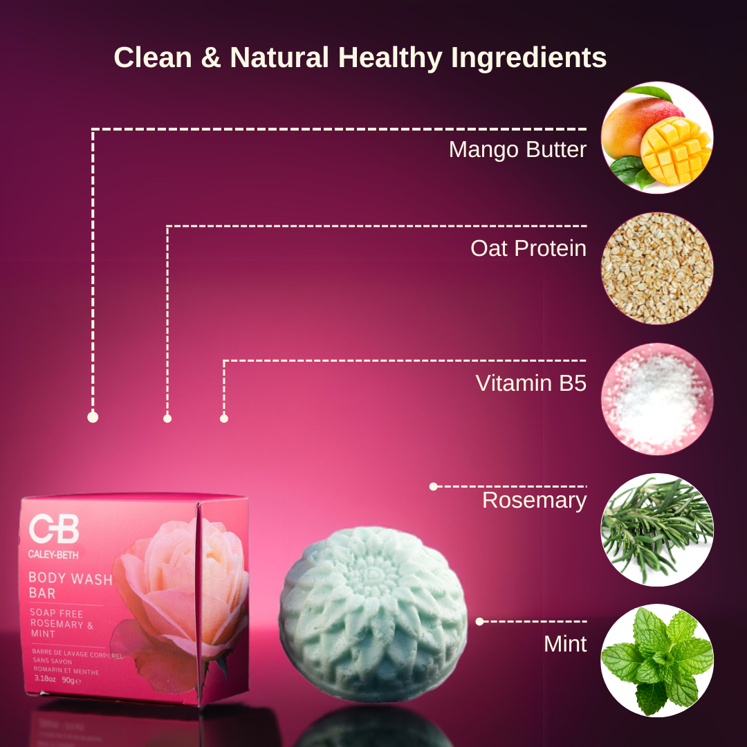 Best Canadian made body wash bars. Gentle Moisturizing Body Wash Bar – Better Than Soap, No Dryness or Tightness. Featuring Rosemary and Mint.