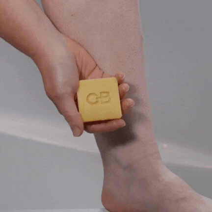 A tutorial showing how to apply Caley-Beth After Shave Balm Bar to soothe skin after shaving, providing hydration and irritation relief. Made in Canada.