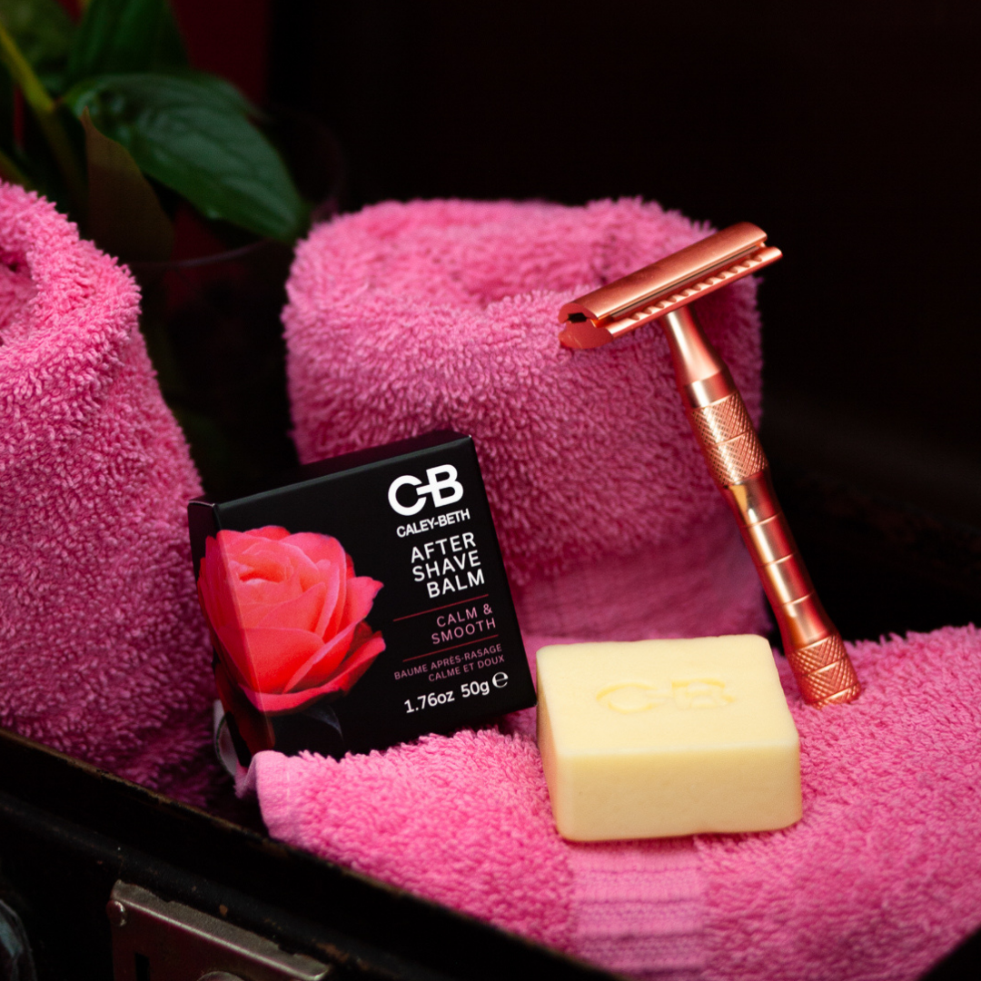 Caley-Beth After Shave Balm Bar, compact and travel-friendly for easy skincare on the go. Soothes and hydrates post-shave. Made in Canada.