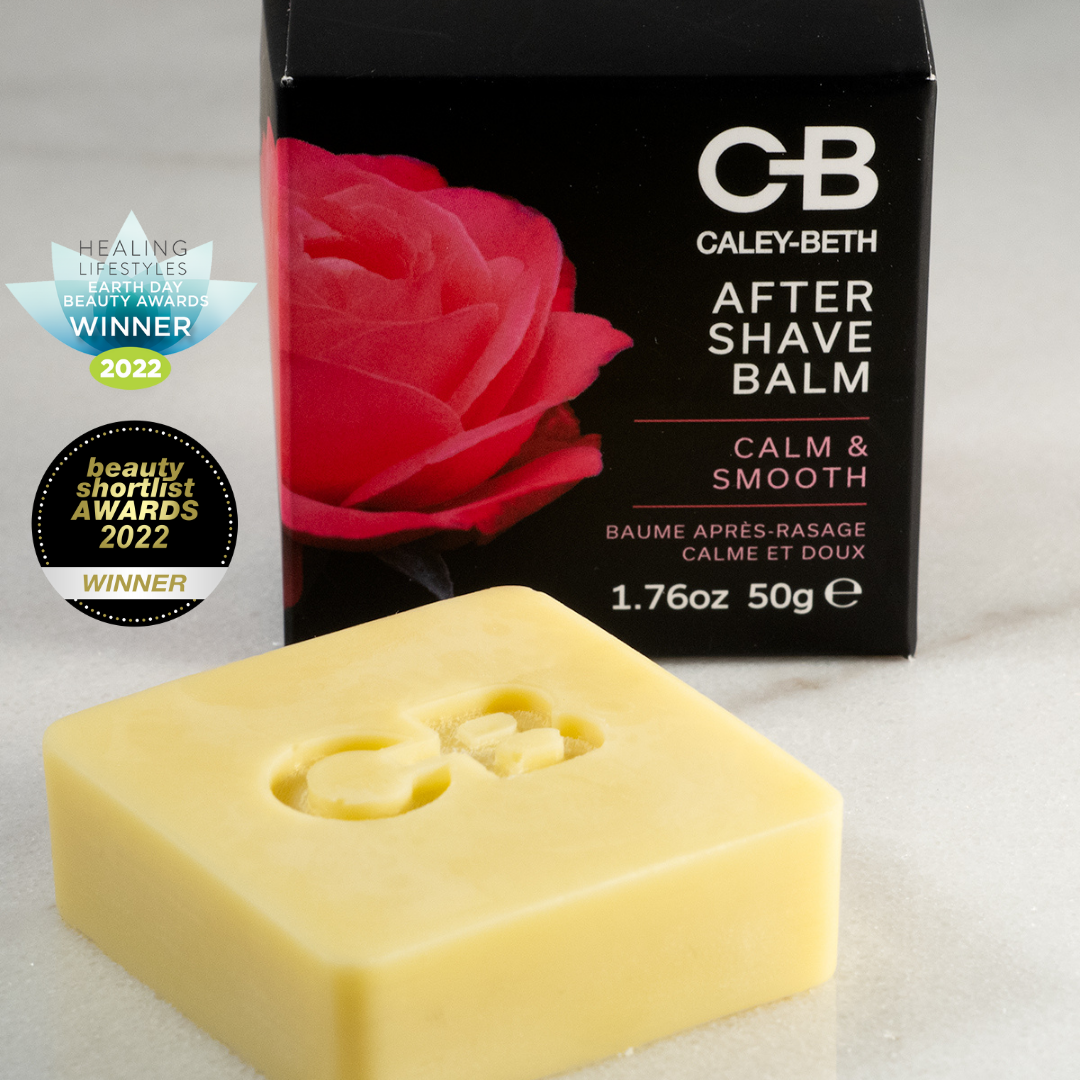 Caley-Beth After Shave Balm Bar close-up for soothing post-shave hydration. Made in Canada with natural ingredients.