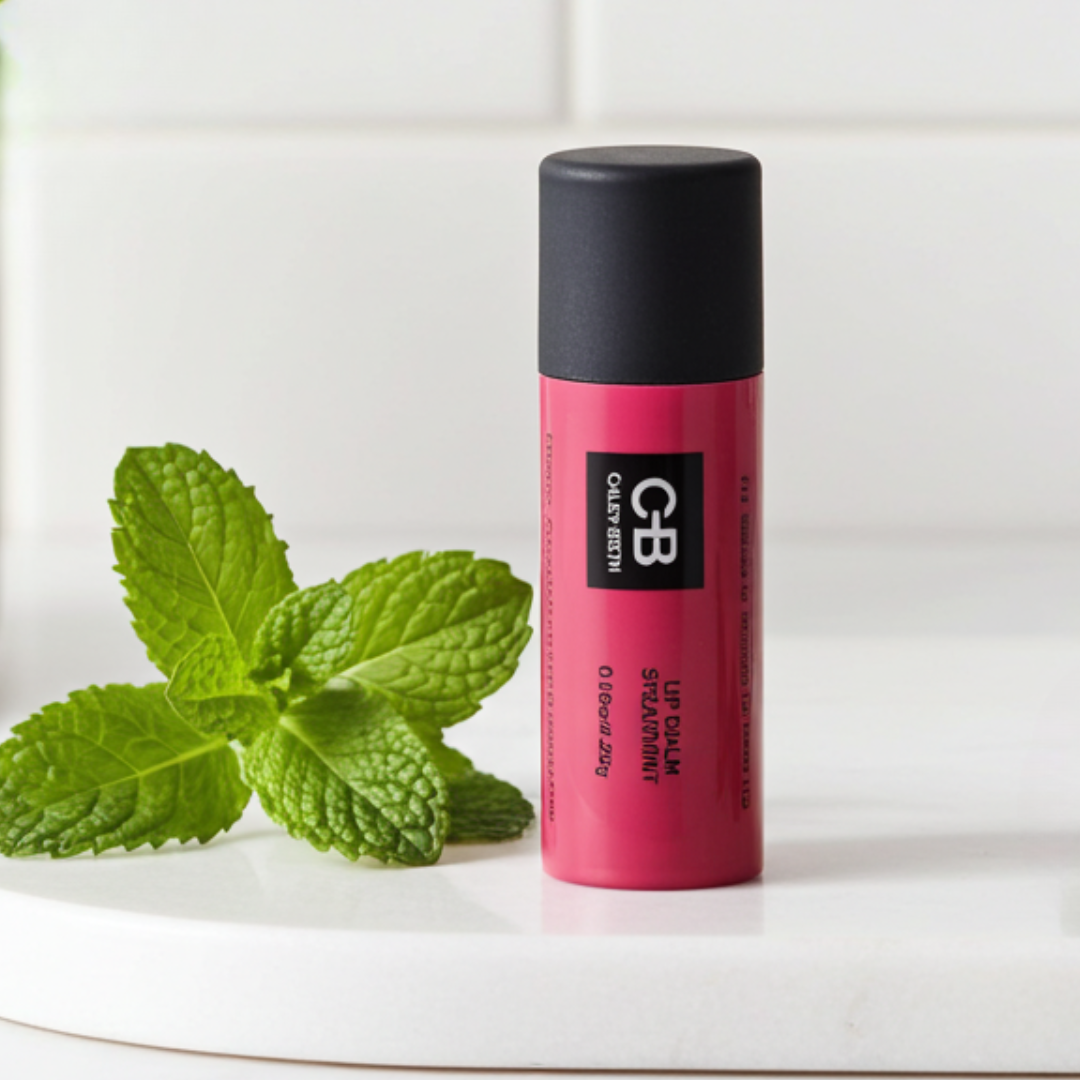 Caley-Beth Spearmint Lip Balm in a zero-waste paper tube displayed upright on a neutral background. Clean, natural, and made in Canada.