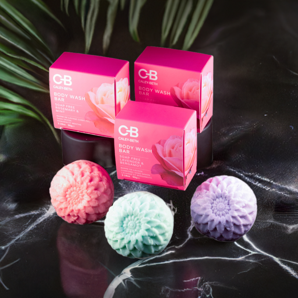 A bundle of Caley-Beth Body Wash Bars, crafted with clean, natural ingredients and made in Canada. Soap-free and moisturizing for soft, nourished skin.