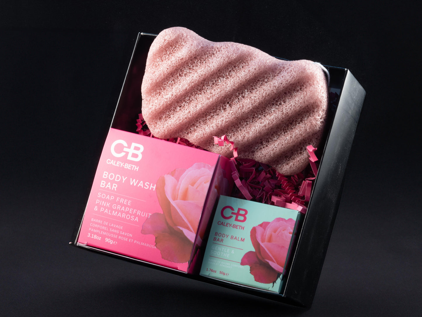 View of the Soft Skin Set inside the gift box, showcasing natural skincare products made in Canada for ultimate hydration and care.
