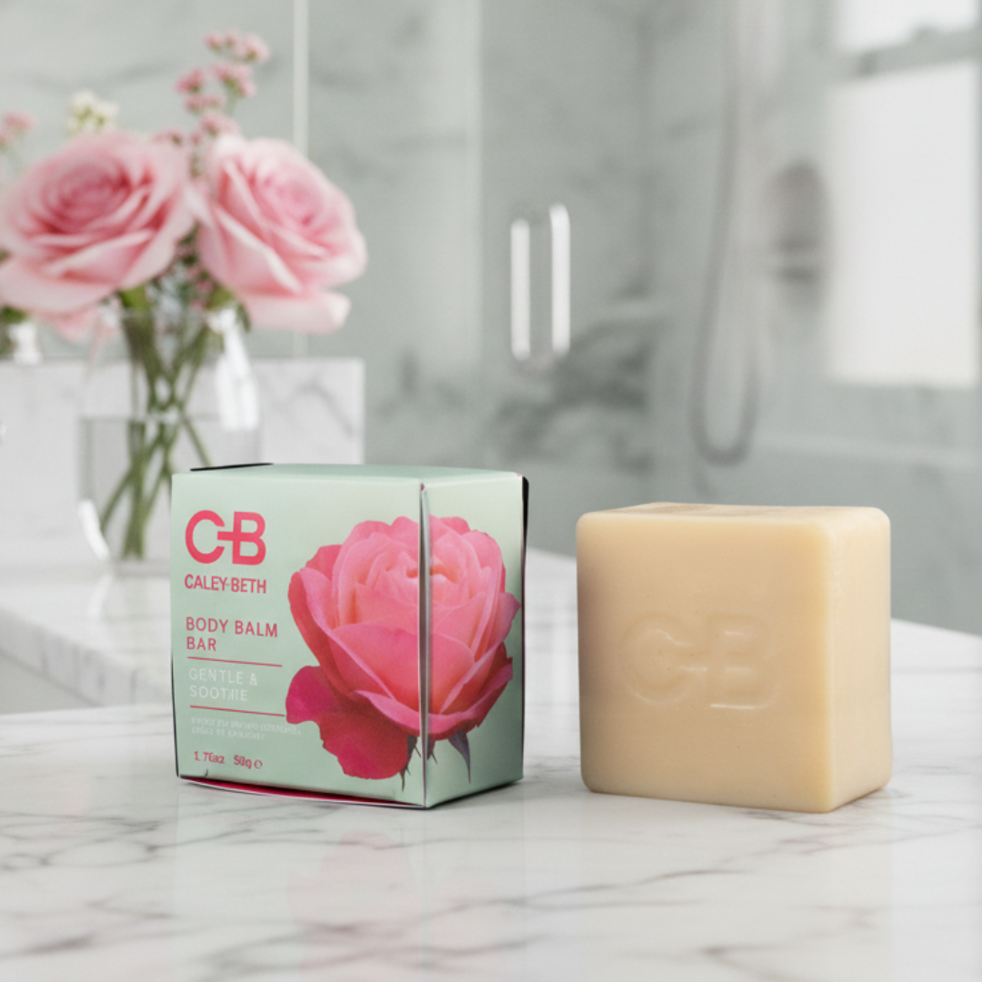 Caley-Beth Body Balm Bar, a Canadian-made solid moisturizer handcrafted in Toronto to nourish dry skin and leave hands and body feeling soft and hydrated.