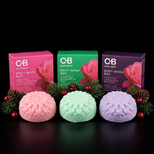 Caley-Beth Canadian-made holiday Body Wash Bar Bundle featuring three better-than-soap body wash bars in refreshing scents, a thoughtful zero-waste bath and body gift made in Toronto, Canada.